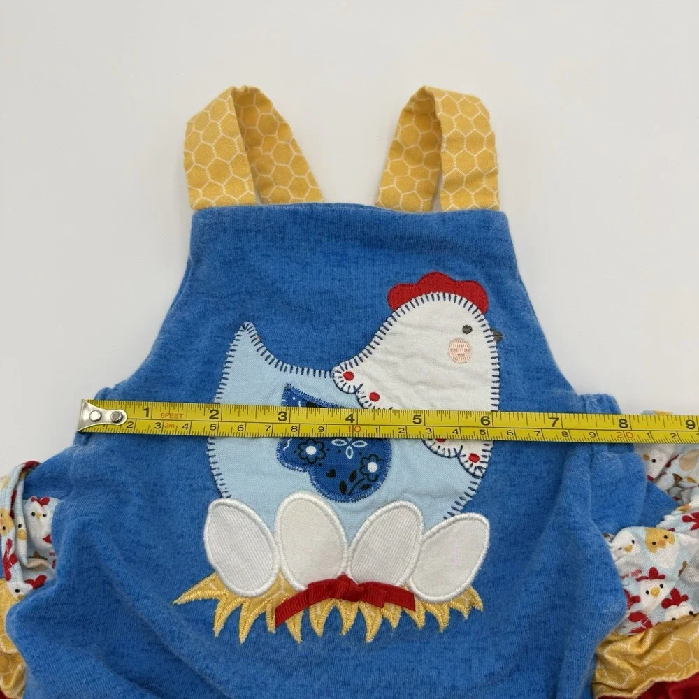 Ricrac & Ruffles Girls 24M-2T Blue Terrycloth Cotton Chicken Applique Romper